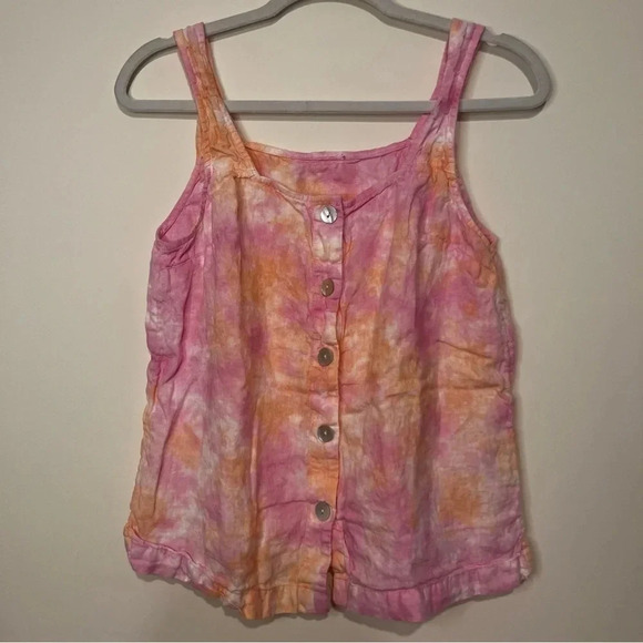 100% Linen Summer Tie Dye Square Neckline Tank Top - Picture 1 of 7